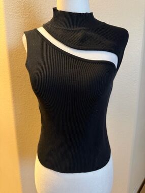 Fashion Nova Black Ribbed Cutout Mock Neck Tank Top